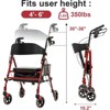 SEVOBAL Foldable Rollator Walkers with Seat for Seniors, Lightweight Foldable All Terrain Rolling Walker with seat, Red, 27.17"*22.24"*36" - 2 of 4