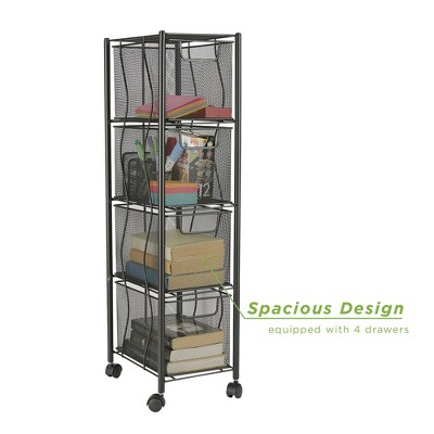 Black Metal Mesh 4-Drawer Mobile Storage Trolley
