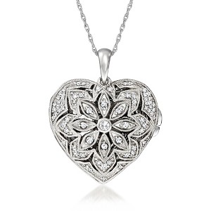 Ross-Simons 0.25 ct. t.w. Diamond Floral Heart Locket Necklace in Sterling Silver - 1 of 4