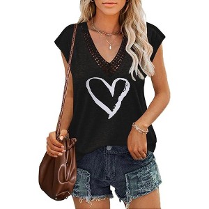 Zeagoo Womens V Neck Tank Top Cap Sleeve Tank Blouse Tee Lace Trim Casual Shirt - 1 of 3