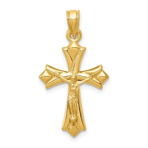 Black Bow Jewelry 14k Yellow Gold Hollow Reversible 3D Crucifix Cross Pendant, 16 x 30mm - 1 of 4