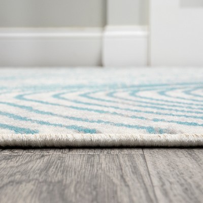 Blue and White Geometric Synthetic Reversible Area Rug