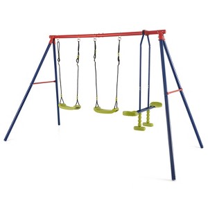 Gymax 2-in-1 Outdoor Swing Set Heavy-duty Steel Swing Stand w/ Glider & 2 U-shaped Swings w/ Adjustable Height - 1 of 4