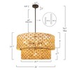 LNC Holophankton 6-Light 26" Coastal Larger Tiered Drum Chandelier, Matte Black Canopy with Natural Rattan Shade - 3 of 4