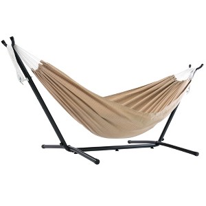 Vivere Double Sunbrella Hammock with Steel Stand, Portable Outdoor Lounge, Sand - 1 of 4
