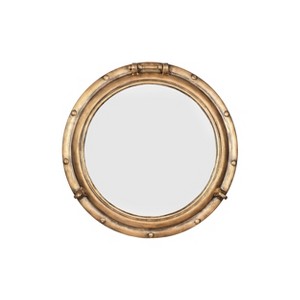 22" Round Distressed Metal Porthole Mirror Gold - Storied Home: Modern Style, No Assembly, Wall Mounted - 1 of 4