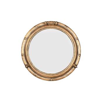 22" Round Distressed Metal Porthole Mirror Gold - Storied Home