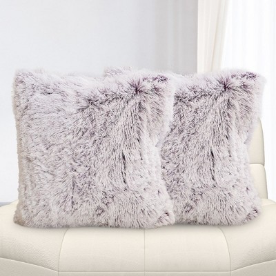 Purple Faux Fur 18" Square Shaggy Throw Pillow Set