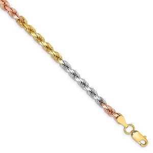 Black Bow Jewelry 4mm, 14k Tri-Color Gold, D/C Solid Rope Chain Bracelet - 1 of 4