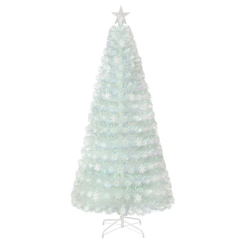 Tangkula 7ft Artificial Fiber Optic Christmas Tree White Pre-lit Xmas Tree  W/ Iridescent Leaves 36 Multi-color Snowflake Lights : Target
