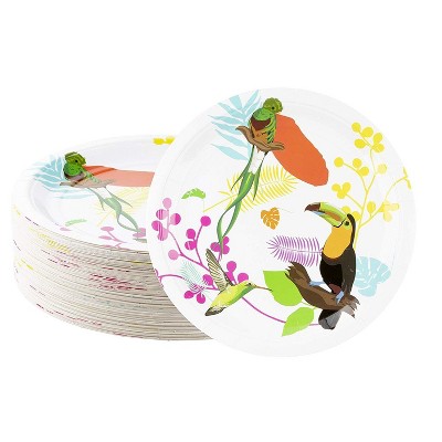  Blue Panda 80-Count Disposable Toucan & Birds Paper Plates, Tropical Party Supplies Kids Birthdays Round 9"x9" 