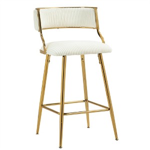 OUTSUPPLY Luxury Corduroy Bar Stool with Back, Golden Base & Footrest for Kitchen Island, Cafe, Vanity - 1 of 4