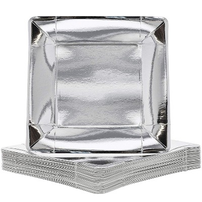 Juvale 48-Pack Silver Foil 10 Inch Square Disposable Paper Plates Party Supplies