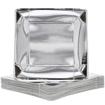 Juvale 48-Pack Silver Foil 10 Inch Square Disposable Paper Plates Party Supplies