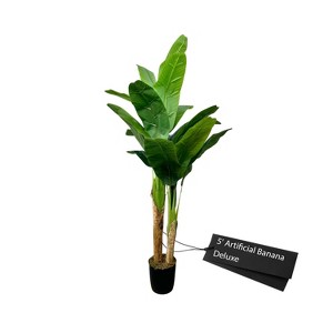 Cypress & Alabaster | 5' Realistic Artificial Banana Plant Deluxe In Home Basics Starter Pot, Home Décor, Office - 1 of 4