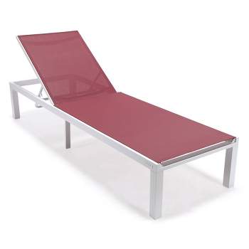 LeisureMod Marlin Patio Sling Chaise Lounge Chair in White Aluminum