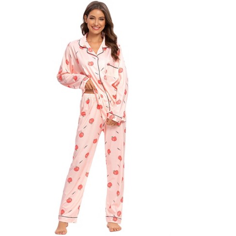 Dusty Pink Silk Pajamas Set Long Sleeve Pajamas for Women 