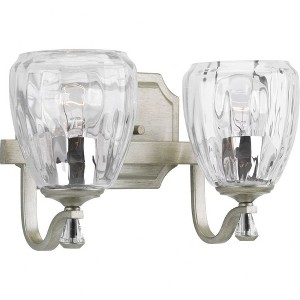 Progress Lighting Anjoux 2-Light Bath Vanity Fixture, Silver Ridge, Clear Water Glass Shades - 1 of 2