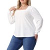 Agnes Orinda Women's Plus Size Square Neck Hollow Eyelet Long Sleeve Dressy Shirts - 2 of 4