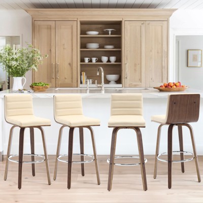 Bekrvio 26"/29" Swivel Counter Height Bar Stools Set of 4,Mid-Century Modern PU Leather Upholstered Kitchen Counter Pub Chairs