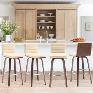 Bekrvio 26"/29" Swivel Bar Stools Set of 1/2/3/4, Faux Leather Upholstered Counter Chairs with Wood Legs, Mid-Century Seating for Kitchen Island - 1 of 4