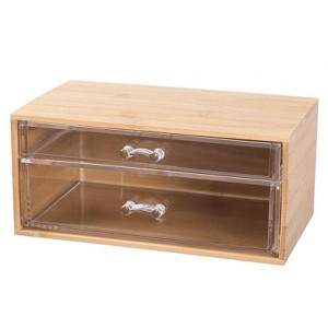 2-Tier Bamboo Cosmetic Organizer with Clear Acrylic Drawers, Lightweight Makeup, Skincare & Jewelry Storage Box for Vanity, Dresser & Bathroom Counter - 1 of 1