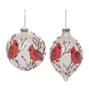 Transpac Glass 5.5 in. Multicolored Christmas Painted Cardinal Ornament Set of 2 - 1 of 4