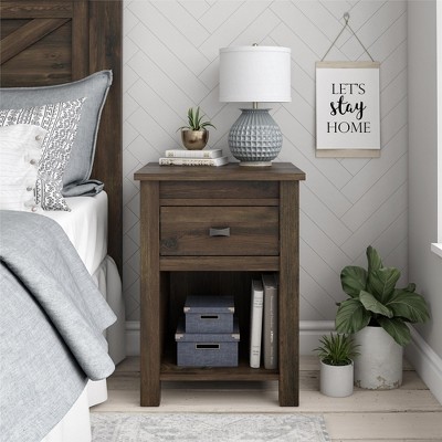 GDFStudio Elvric Rustic Wooden Nightstand with 1 Drawer and Lower Shelf