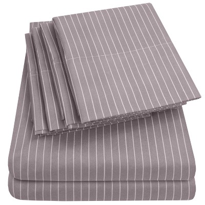 Gray Pinstripe Queen Microfiber 6-Piece Sheet Set