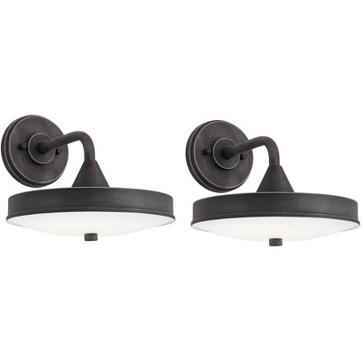 Possini Euro Design Danielle 9" High Modern Outdoor Wall Light Fixture Mount Porch House Exterior Outside Set of 2 LED Bulb Weatherproof Iron Black