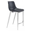Zuo Modern Magnus Counter Stool Set of 2 – 39.8" High Black Faux Leather Seat With Brushed Silver Stainless Steel Frame - 3 of 4