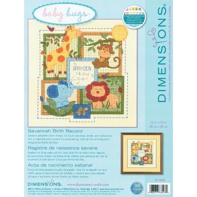 Dimensions Baby Hugs Counted Cross Stitch Kit 12"X12"-Savannah Birth Record (14 Count)