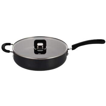 NutriChef Saute Pan W/ Lid-Non-Stick Stylish Kitchen Cookware W/ Foldable Knob, 3.7 Quart (Black)