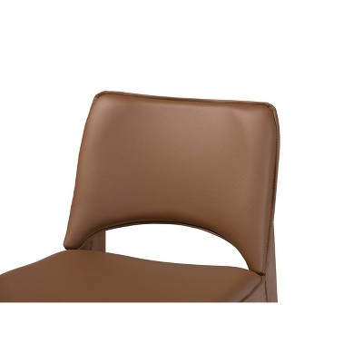 Brown Faux Leather Upholstered Wood Arm Chair with Cane Back