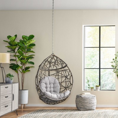 Outdoor Hanging PE Rattan Woven Hammock Chair,Teardrop Chair With Cushion And Iron Frame,Lounge Chair For Living Room Backyard-Coolbibila