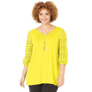 Catherines Women's Plus Size Liz&Me Eyelet Peasant Top - 1 of 4