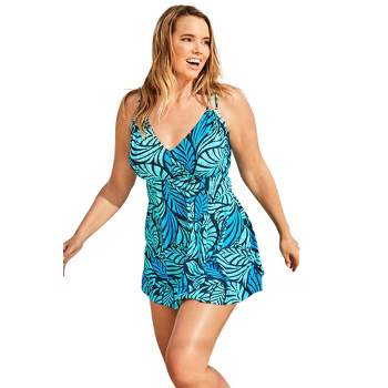 Swim 365 Women's Plus Size Split-neck Long Sleeve Swim Tee With Built-in Bra,  28 - Blue Tie Dye Swirl : Target