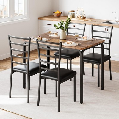 Dining Table Set for 4, Wood Tabletop Kitchen Table & Metal Frame 5-Piece Kitchen Dining Table Set