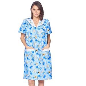 Casual Nights Women's Snap front House Dress Short Sleeve Woven Duster Housecoat Lounger Robe - 1 of 4