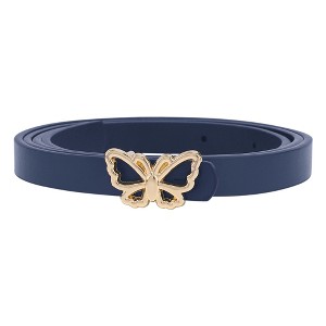 INSPIRE CHIC Women's Reversible Faux Leather Extra Skinny Thin Butterfly Gold Buckle Belts 0.5" Width 1Pc - 1 of 4
