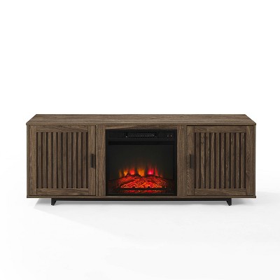 Silas 64" Black Walnut Low-Profile TV Stand with Electric Fireplace