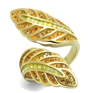 Slickblue Women's Gold Cuff-Style Ring with Leaf Motif – Multi-Color Crystal Accents, Textured Finish, Sizes 5–10 - 1 of 4