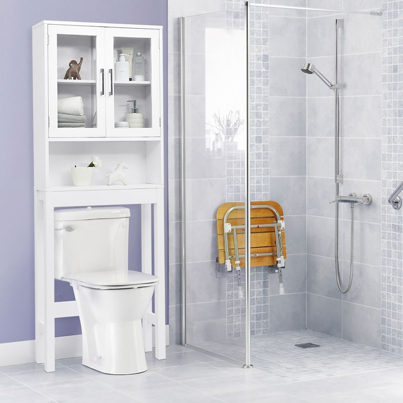 Costway Over the Toilet Storage Cabinet Bathroom Space Saver w/Tempered Glass Door White, 4 of 11
