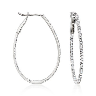 Ross-Simons 1.00 ct. t.w. Diamond Inside-Outside Oval Hoop Earrings in 14kt White Gold