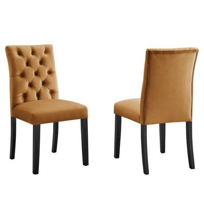 Modway Duchess 21" Modern Velvet Dining Chairs in Cognac Brown/Black (Set of 2) – Elegant Tufted Upholstered Dining Accent Chairs