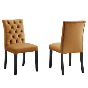 Modway Duchess 21" Modern Velvet Dining Chairs in Cognac Brown/Black (Set of 2) – Elegant Tufted Upholstered Dining Accent Chairs - 1 of 4