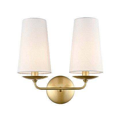 Claxy Gold Wall Sconce Industrial Wall Lamp Fabric Shade 2-Light