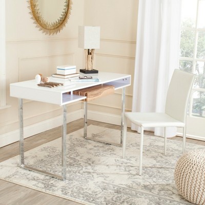 White and Natural Wood Modern Writing Desk with Drawer