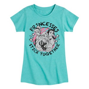 Girls' - Disney - Belle Rapunzel Cinderella Princesses Stick Together Fitted Short Sleeve Graphic T-Shirt - 1 of 4