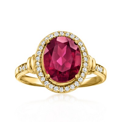 Ross-Simons 2.90 Carat Rhodolite Garnet Ring With .20 ct. t.w. White Topaz in 18kt Gold Over Sterling